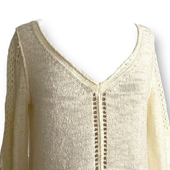 Sundance Womens Open Breeze Pullover Sweater Sz S Cream V-neck Coastal Boho - Picture 6 of 8